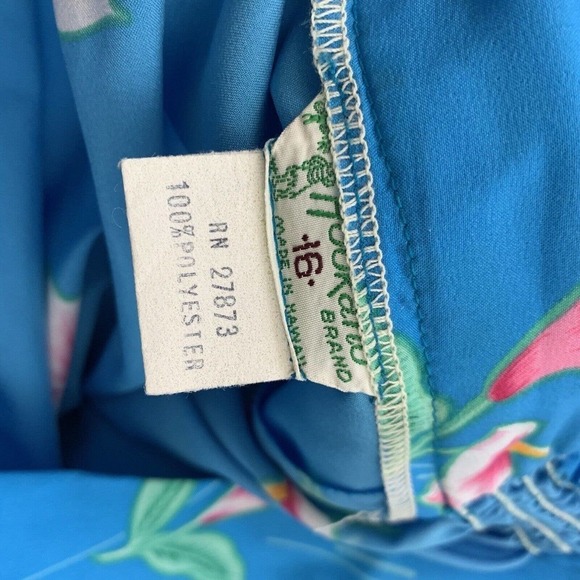 Hookano Womens Vintage Hawaiian Maxi Dress Size 16 Blue Pink Calla Lily Floral - Picture 6 of 10